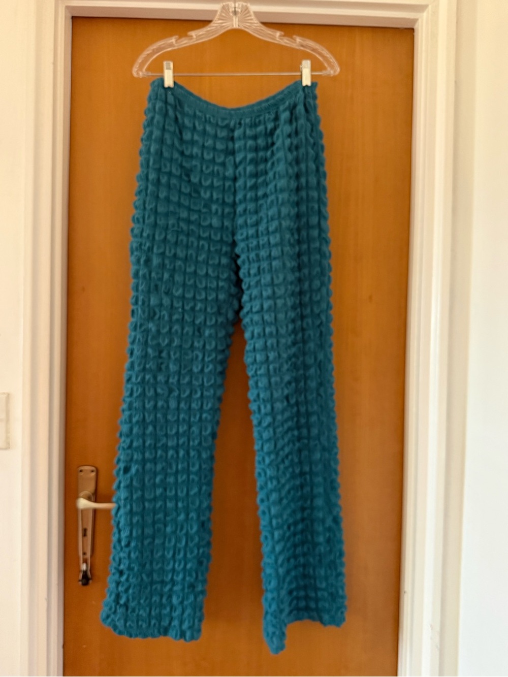 Vintage Teal Textured Flare Pants